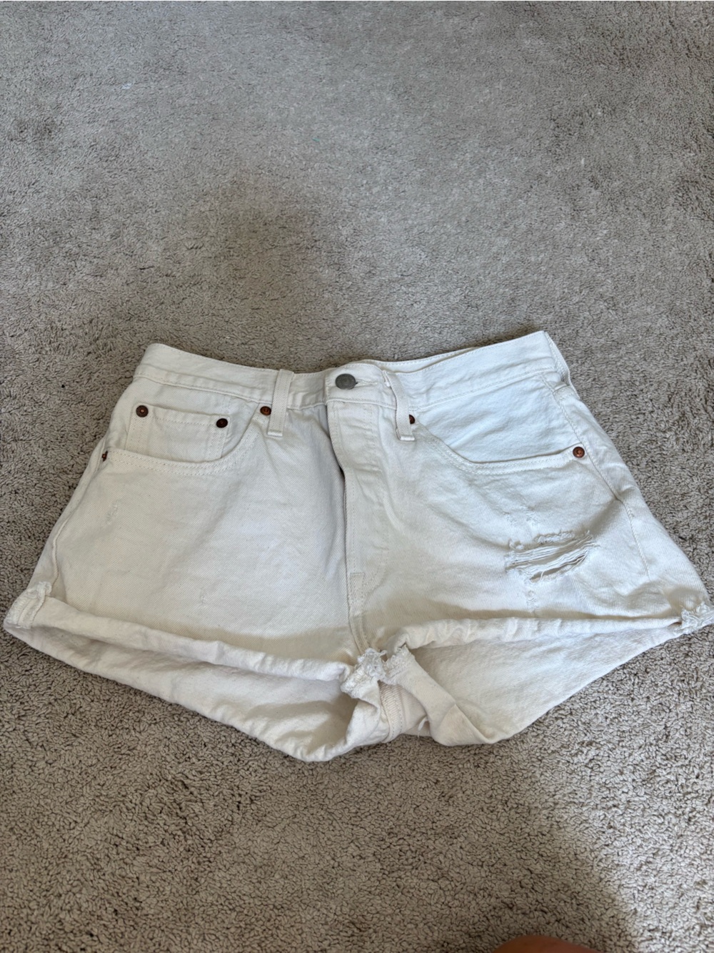 Levi's White Denim Rolled-Hem Jean Shorts
